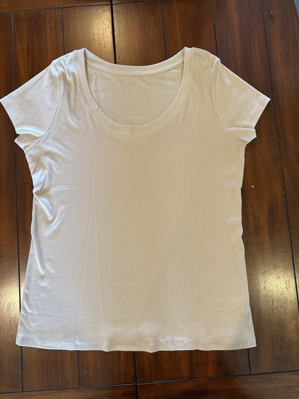 A New Day Women's XXL Beige Solid Scoop Neck Short Sleeve Knit Stretch Tee